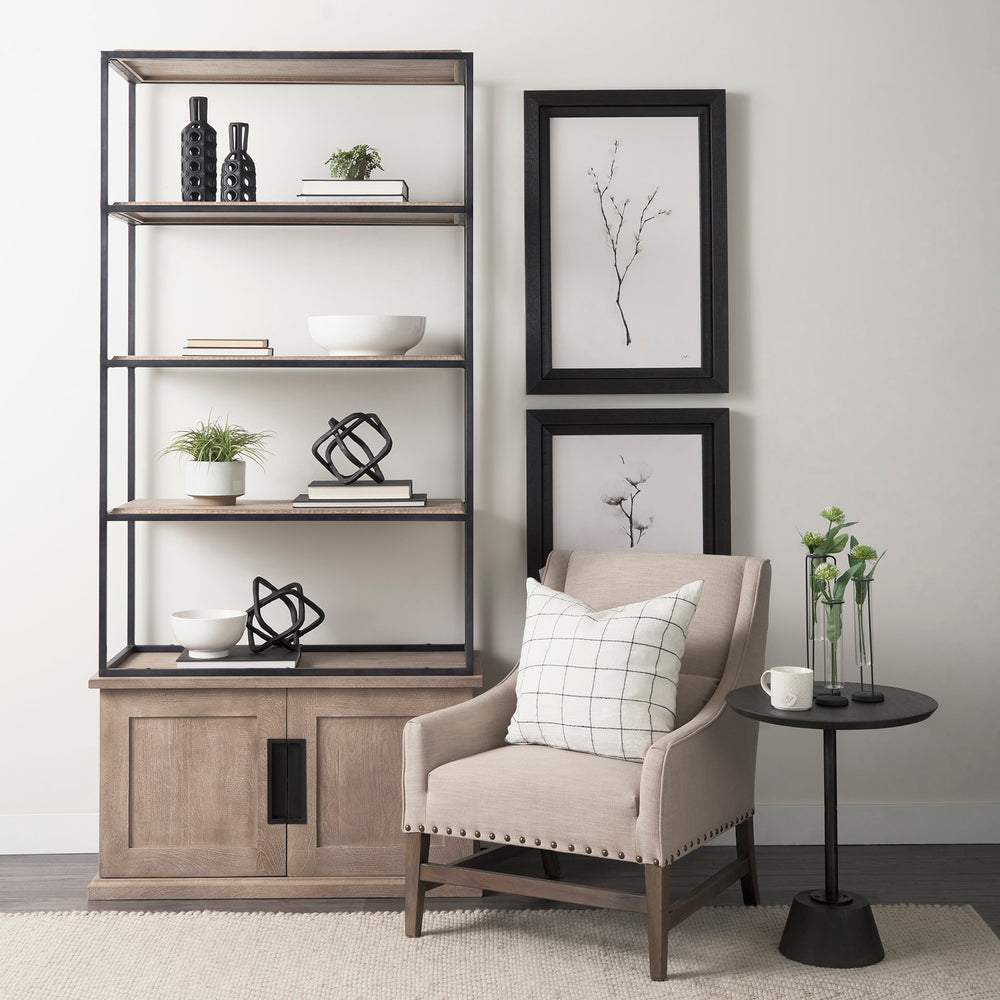 Braxton II Light Brown Wood and Iron Three Shelf Shelving Unit 41.5L x 18.5W x 9 Living Room Mercana