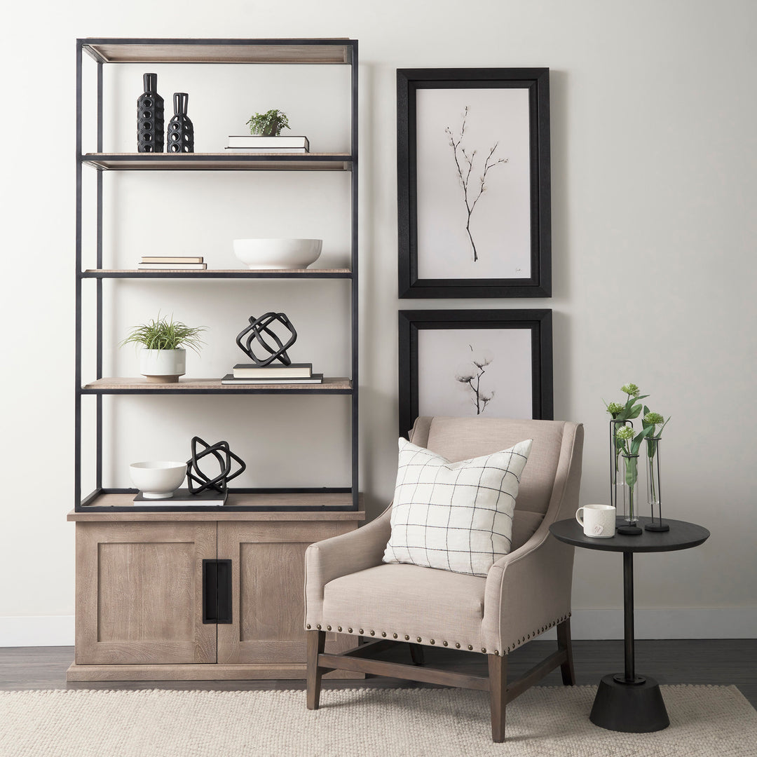 Braxton II Light Brown Wood and Iron Three Shelf Shelving Unit 41.5L x 18.5W x 9 Living Room Mercana