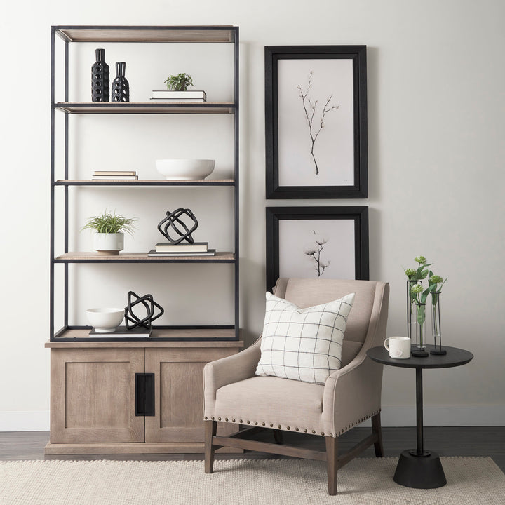Braxton II Light Brown Wood and Iron Three Shelf Shelving Unit 41.5L x 18.5W x 9 Living Room Mercana