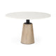 Maxwell White Marble Round Top W/ Black Metal and Wood Pedestal Base Dining Table Dining Room Mercana