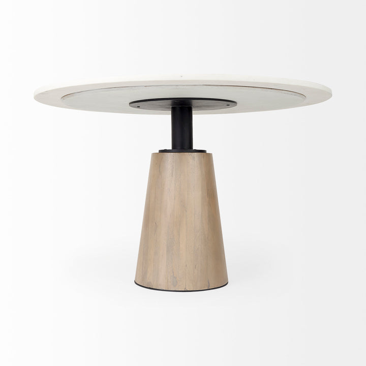 Maxwell White Marble Round Top W/ Black Metal and Wood Pedestal Base Dining Table Dining Room Mercana