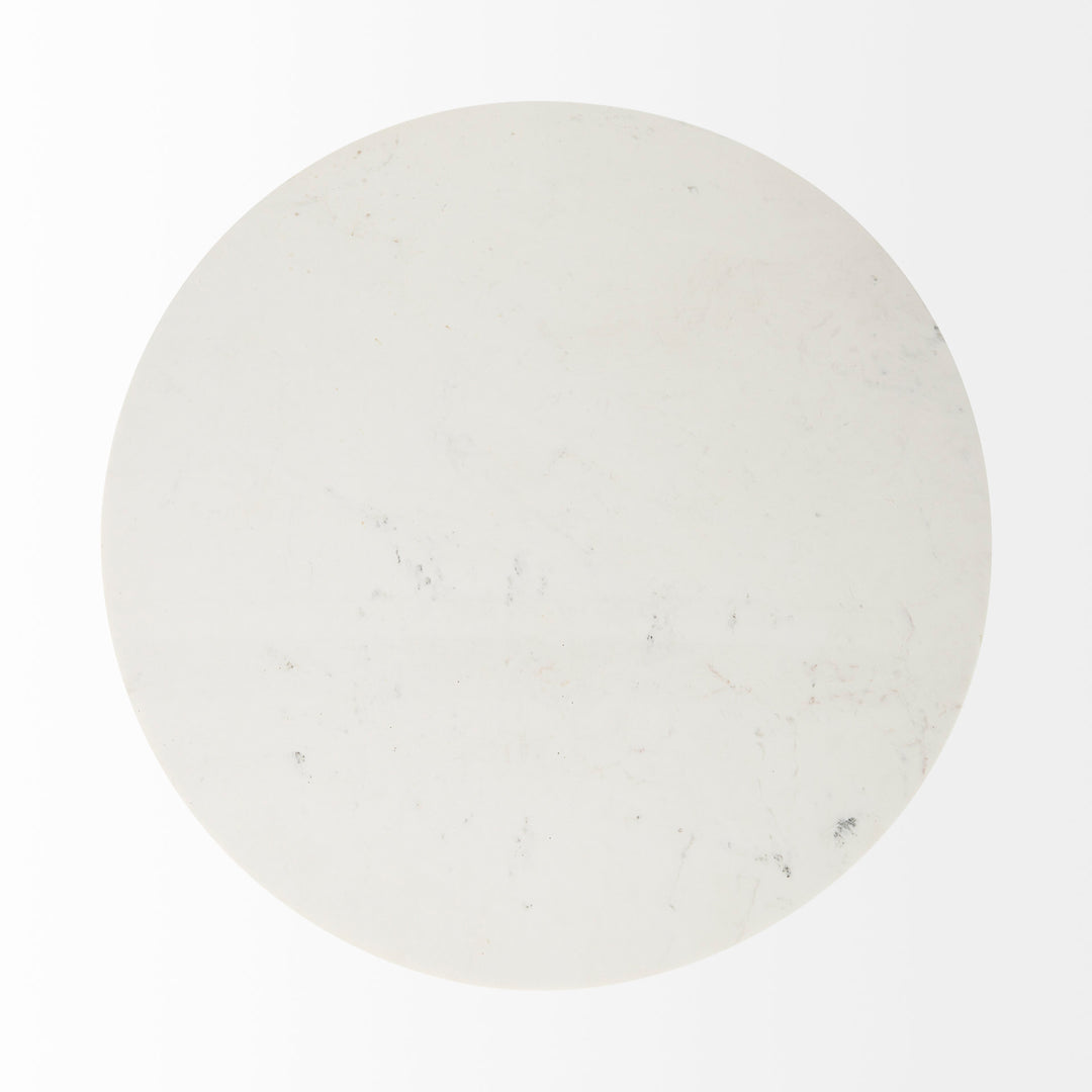 Maxwell White Marble Round Top W/ Black Metal and Wood Pedestal Base Dining Table Dining Room Mercana
