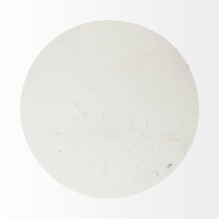 Maxwell White Marble Round Top W/ Black Metal and Wood Pedestal Base Dining Table Dining Room Mercana