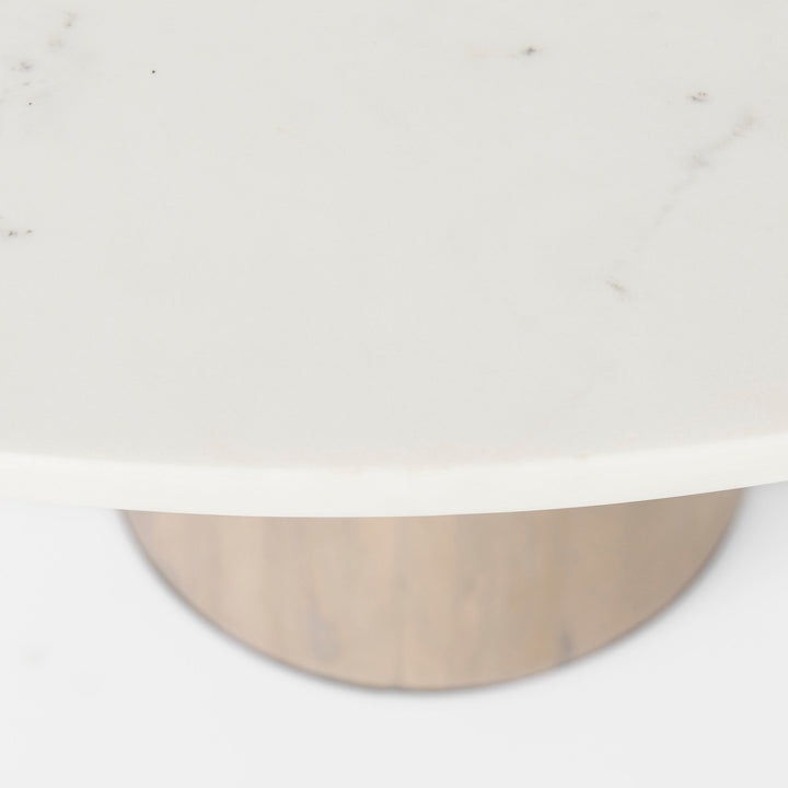 Maxwell White Marble Round Top W/ Black Metal and Wood Pedestal Base Dining Table Dining Room Mercana