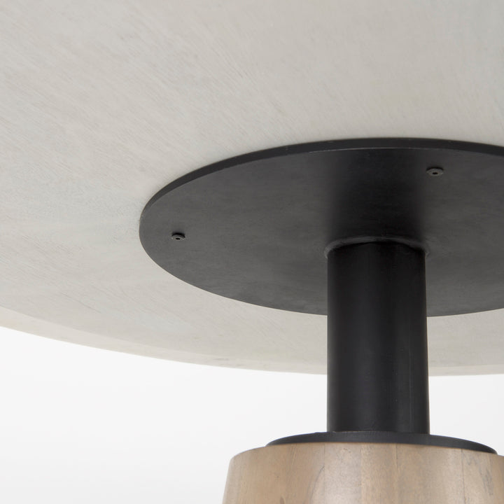 Maxwell White Marble Round Top W/ Black Metal and Wood Pedestal Base Dining Table Dining Room Mercana
