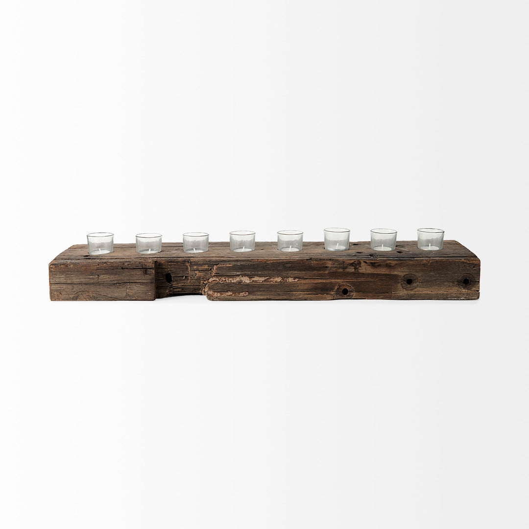 Lakara Reclaimed Wood Eight Tealight Table Candle Holder Decor Mercana