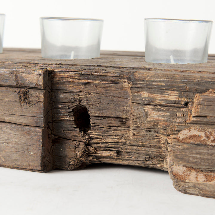 Lakara Reclaimed Wood Eight Tealight Table Candle Holder Decor Mercana