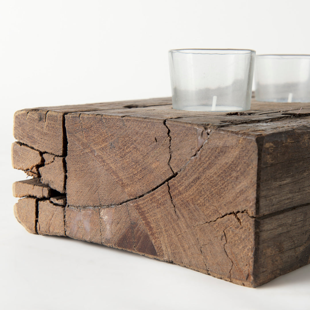 Lakara Reclaimed Wood Eight Tealight Table Candle Holder Decor Mercana