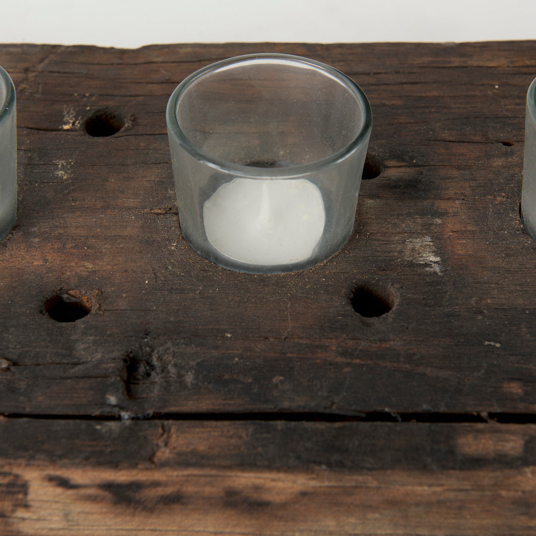 Lakara Reclaimed Wood Eight Tealight Table Candle Holder Decor Mercana