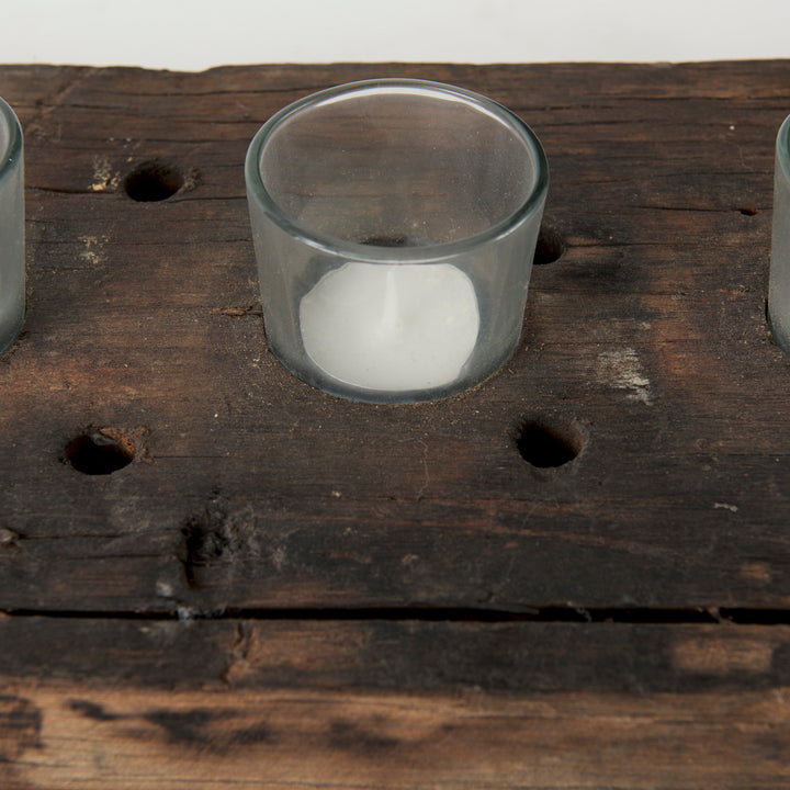 Lakara Reclaimed Wood Eight Tealight Table Candle Holder Decor Mercana