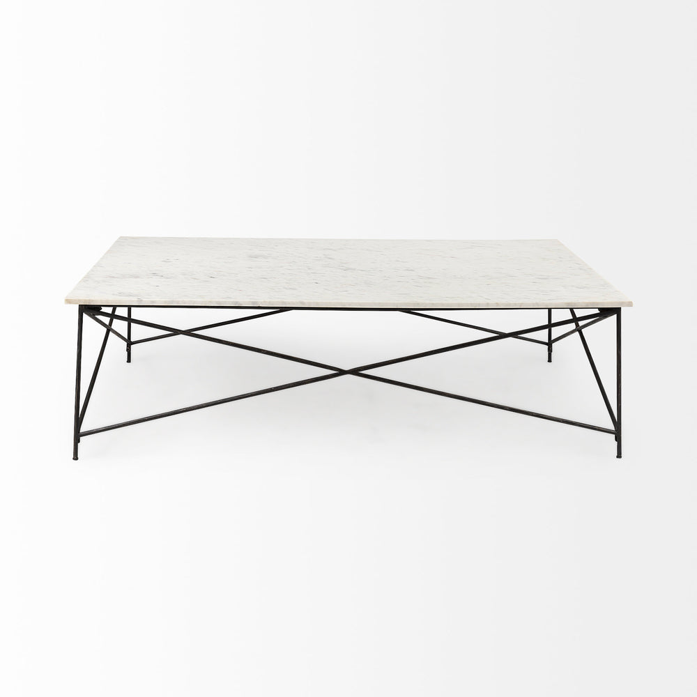 Lorlei I 53.0 X 35.0 X 15.5 White Marble Top W/ X-Shaped Gray Iron Base Coffee Table Living Room Mercana