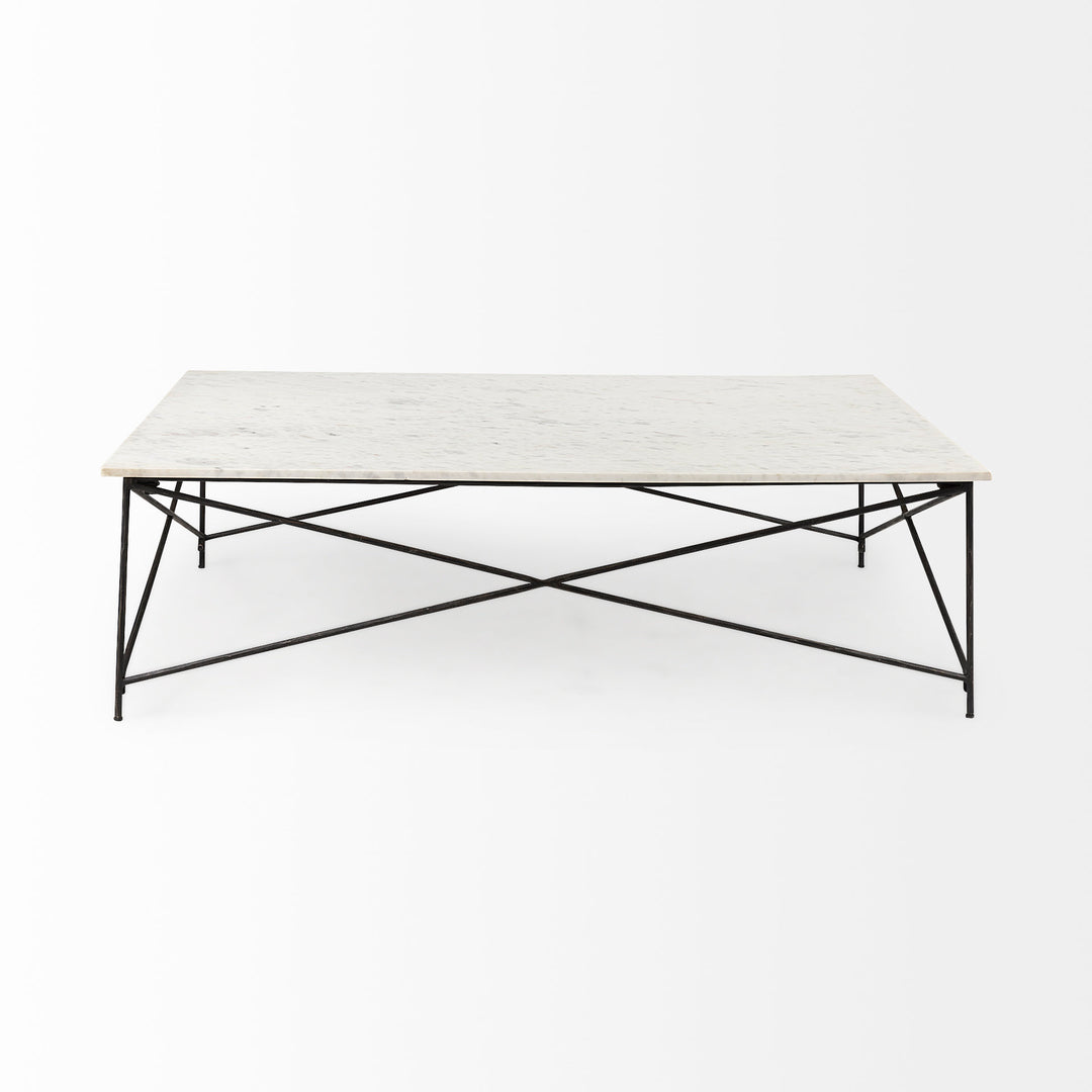 Lorlei I 53.0 X 35.0 X 15.5 White Marble Top W/ X-Shaped Gray Iron Base Coffee Table Living Room Mercana