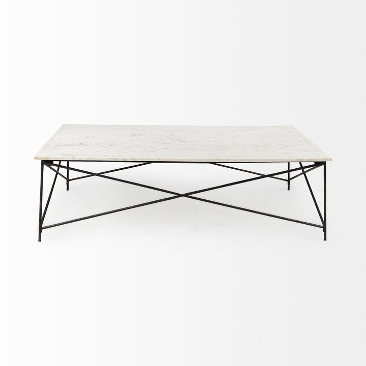 Lorlei I 53.0 X 35.0 X 15.5 White Marble Top W/ X-Shaped Gray Iron Base Coffee Table Living Room Mercana