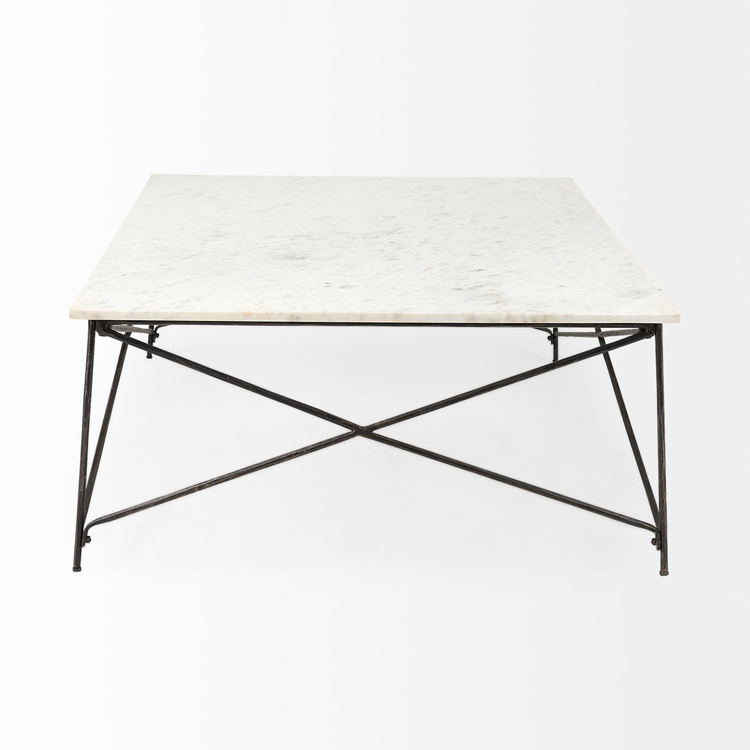 Lorlei I 53.0 X 35.0 X 15.5 White Marble Top W/ X-Shaped Gray Iron Base Coffee Table Living Room Mercana