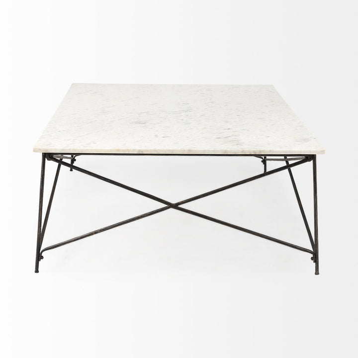Lorlei I 53.0 X 35.0 X 15.5 White Marble Top W/ X-Shaped Gray Iron Base Coffee Table Living Room Mercana