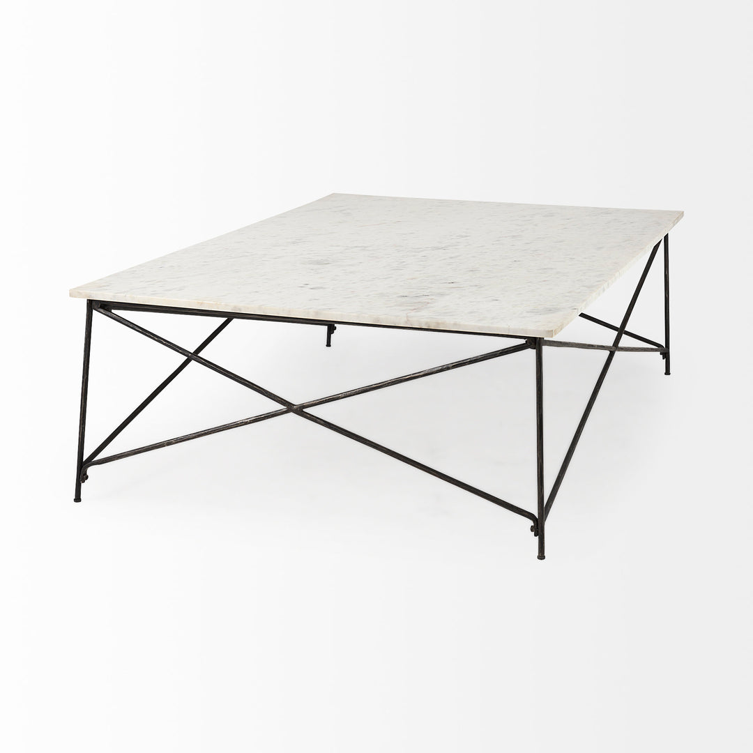 Lorlei I 53.0 X 35.0 X 15.5 White Marble Top W/ X-Shaped Gray Iron Base Coffee Table Living Room Mercana