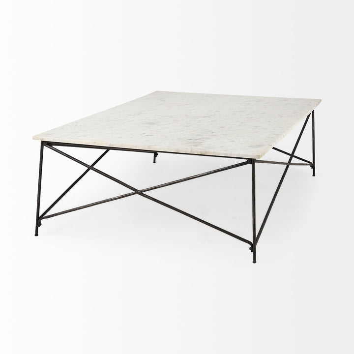 Lorlei I 53.0 X 35.0 X 15.5 White Marble Top W/ X-Shaped Gray Iron Base Coffee Table Living Room Mercana