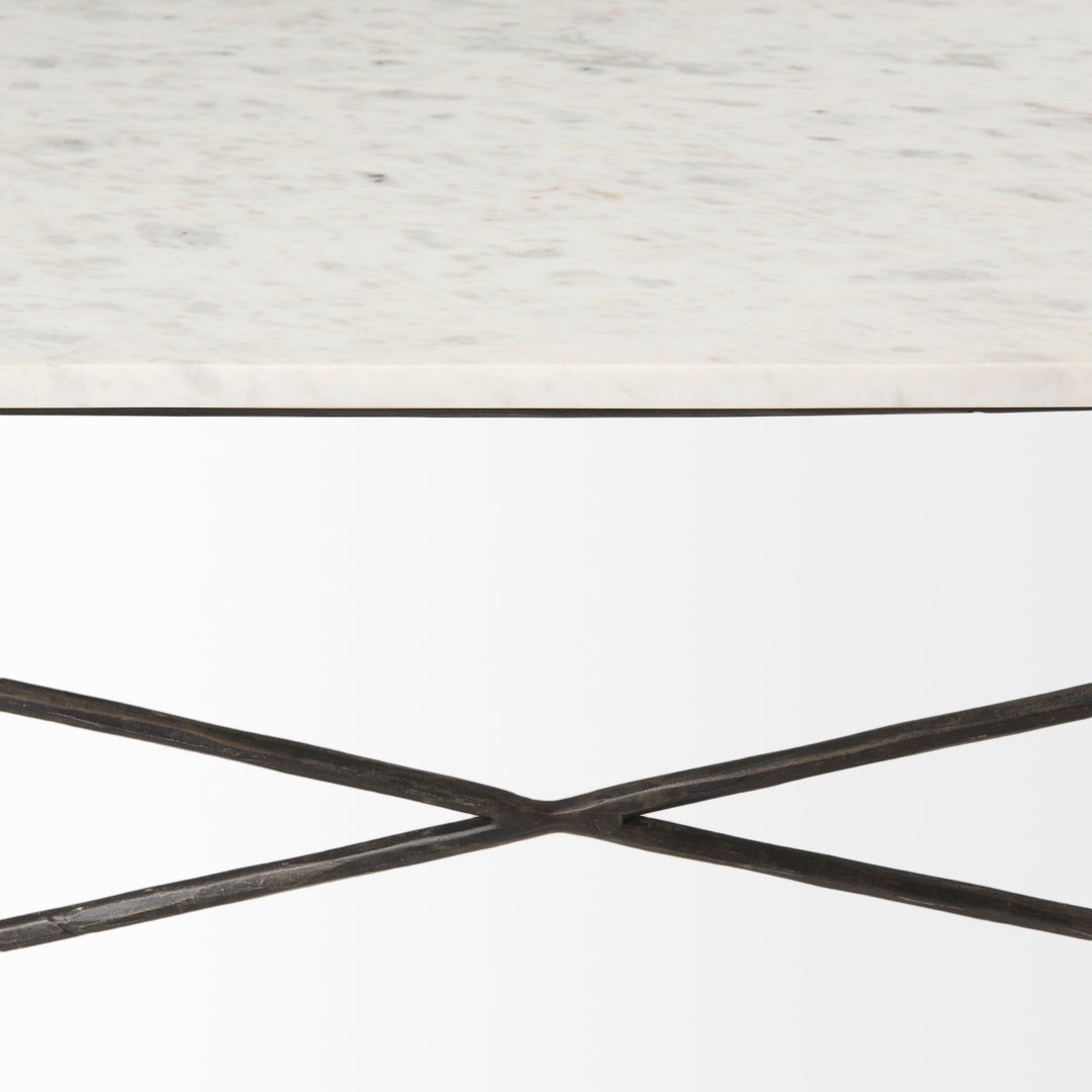 Lorlei I 53.0 X 35.0 X 15.5 White Marble Top W/ X-Shaped Gray Iron Base Coffee Table Living Room Mercana