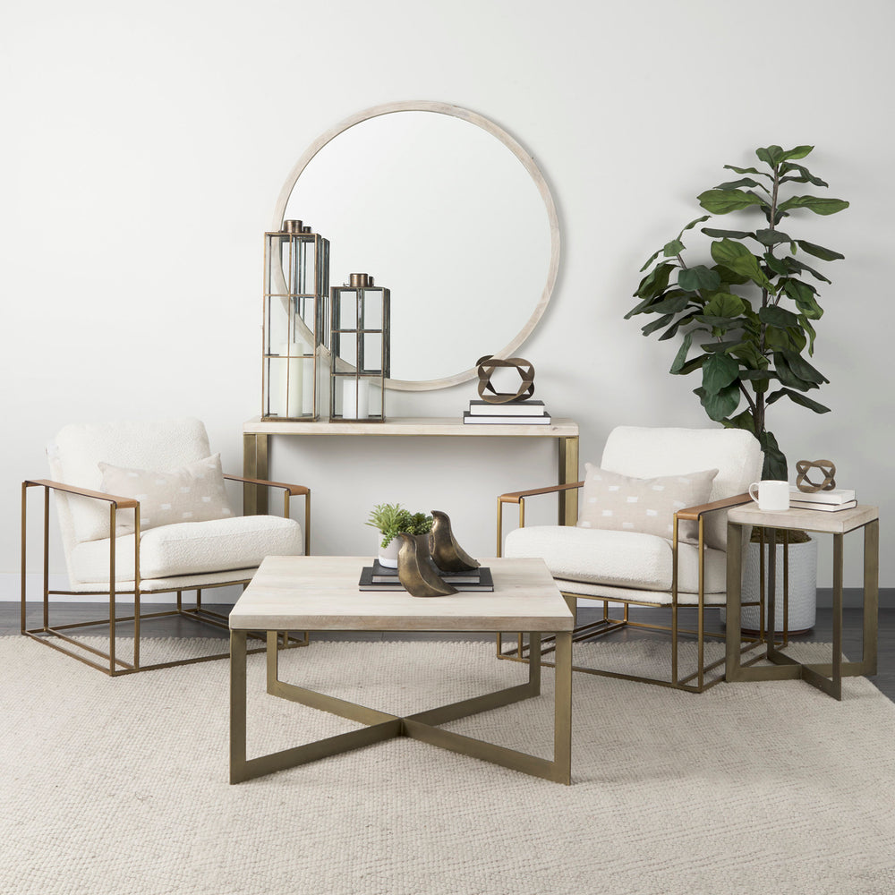 Faye Beige Finished Wood W/Gold Metal Base Square Coffee Table Living Room Mercana