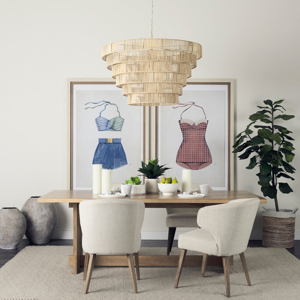 Niles Cream Fabric Seat W/ Medium Brown Wooden Legs Wingback Dining Chair Dining Room Mercana