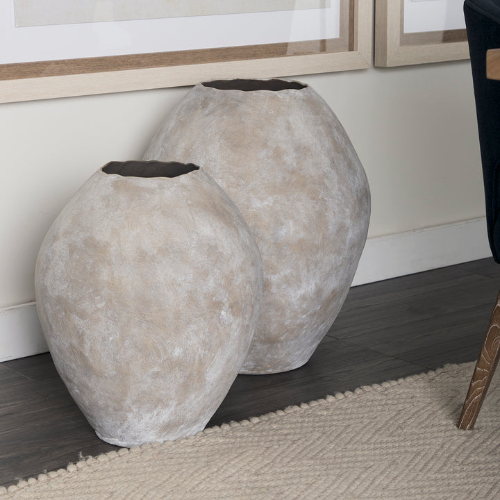 Gobi 20L x 23H Small Tan Ceramic Oval Vase Decor Mercana