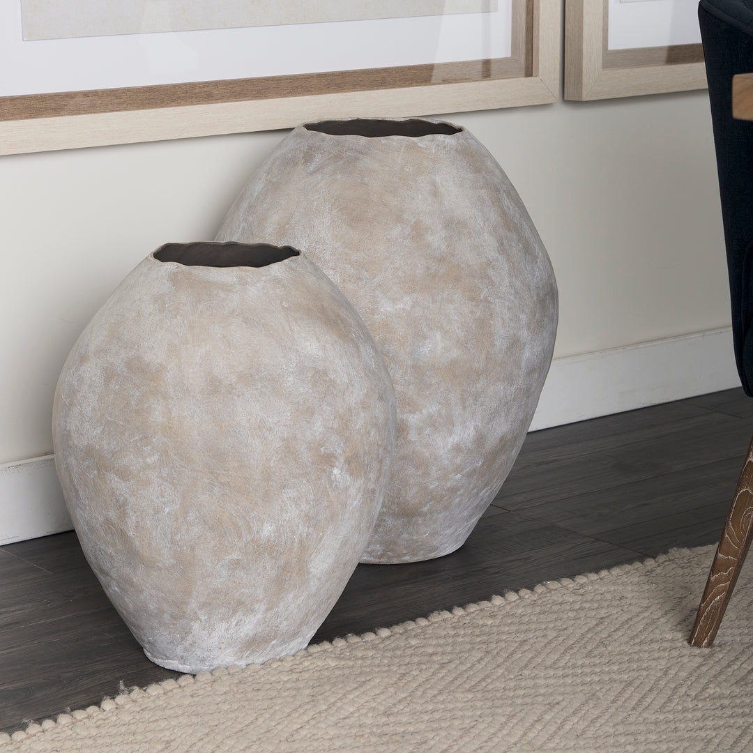 Gobi 23L x 28H Large Tan Ceramic Oval Vase Decor Mercana
