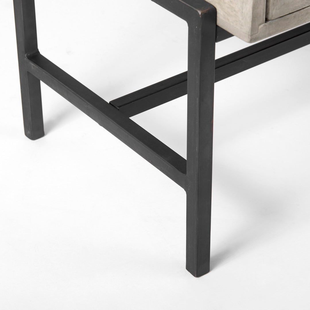 Arelius Gray Wood, Black Metal Base w/ 2 Glass Doors Accent Cabinet Decor Mercana