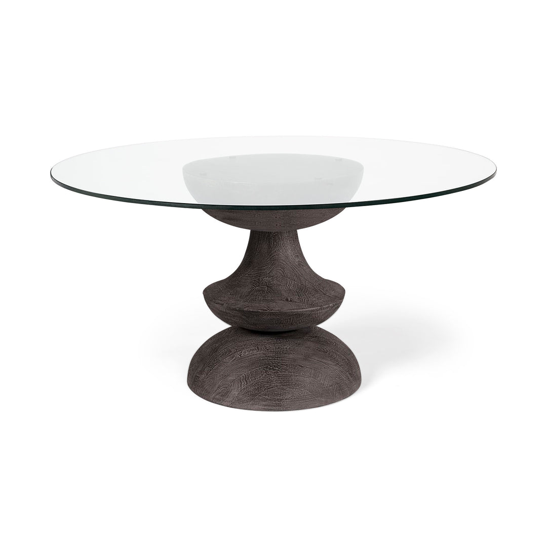 Crossman III Dark Brown/Gray Solid Wood Base W/ Round Glass Top Dining Table Dining Room Mercana