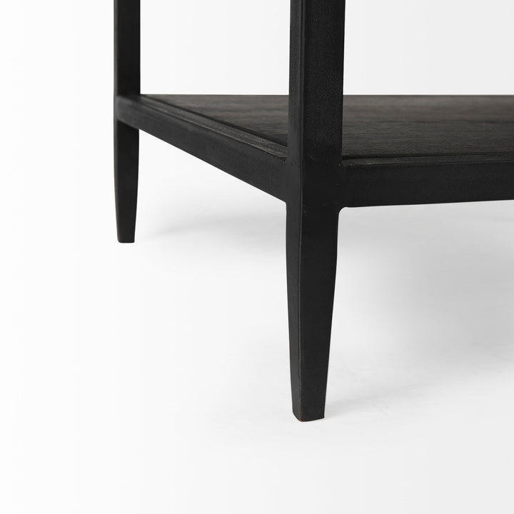 Divina Black-Brown Wood w/ White Marble Top and Black Metal Base 1 Drawer Side Table Dining Room Mercana