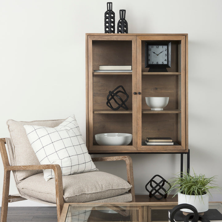 Arelius Light Brown Wood W/ Black Metal Base Display Cabinet Living Room Mercana