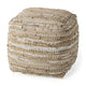 Aadhya Taupe/Silver Leather and Cotton Pouf Living Room Mercana