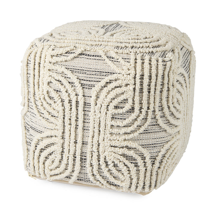 Amaya Cream/Black/Gray Wool and Cotton Pouf Living Room Mercana