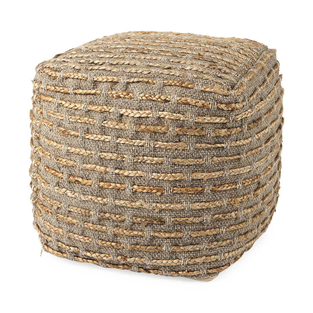 Binita Gray/Brown Hemp Wool and Cotton Pouf Living Room Mercana