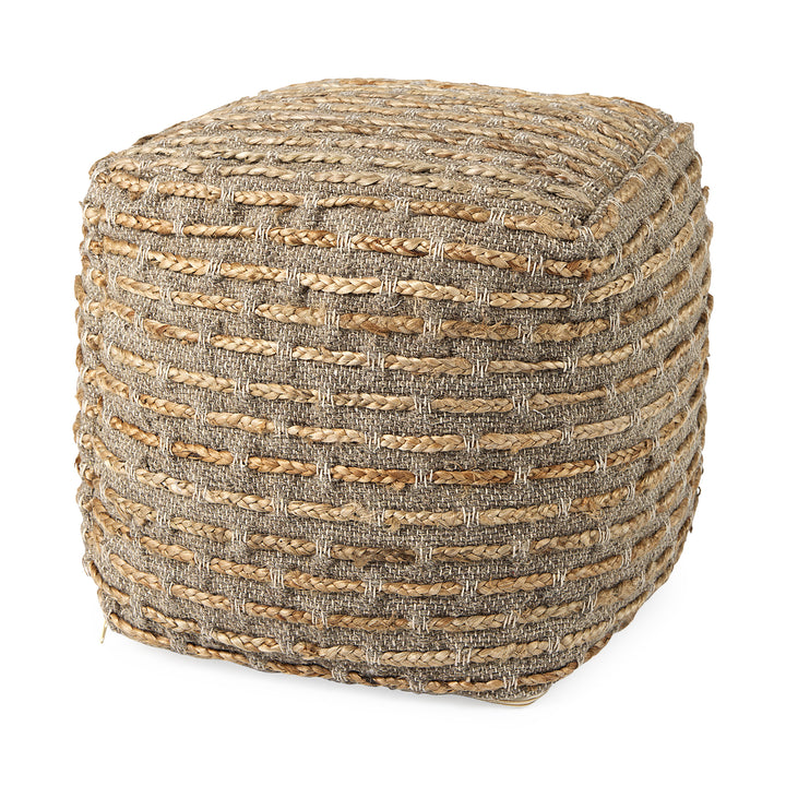 Binita Gray/Brown Hemp Wool and Cotton Pouf Living Room Mercana