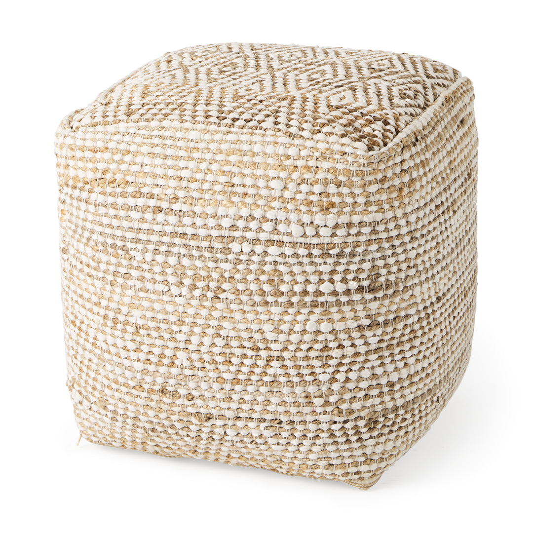 Ekani Cream/Beige Cotton Pouf Living Room Mercana