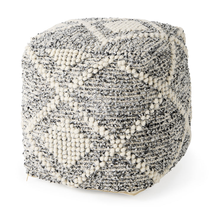 Ekiya Black/White Yarn and Wool Patterened Pouf Living Room Mercana