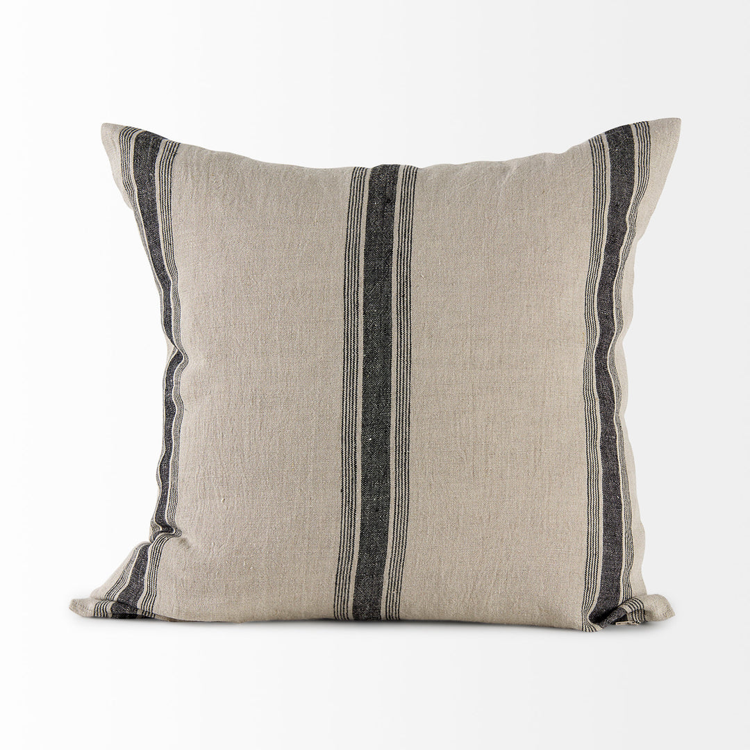 Hattie 20L x 20W Beige and Black Fabric Striped Decorative Pillow Cover Decor Mercana