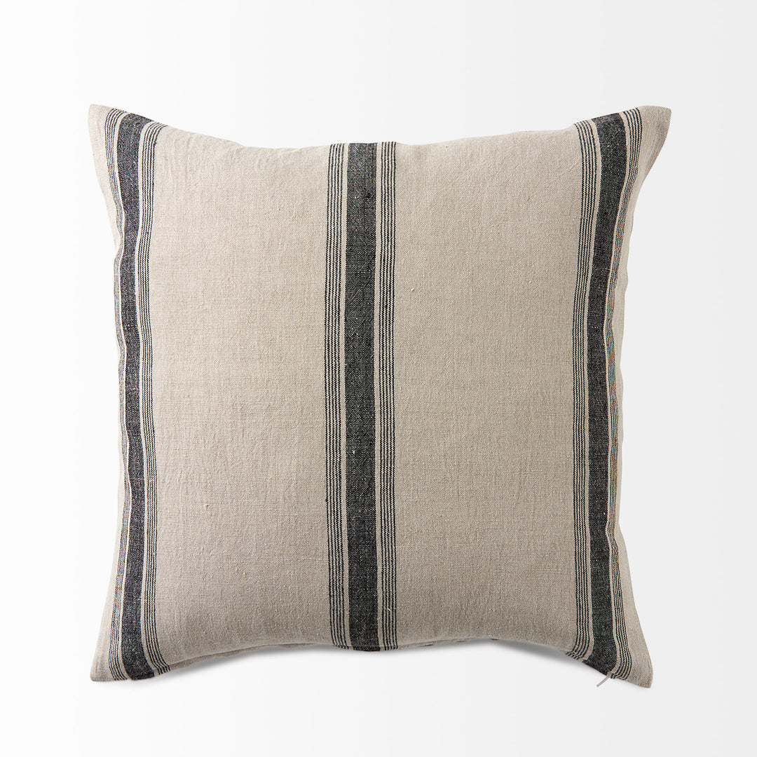 Hattie 20L x 20W Beige and Black Fabric Striped Decorative Pillow Cover Decor Mercana