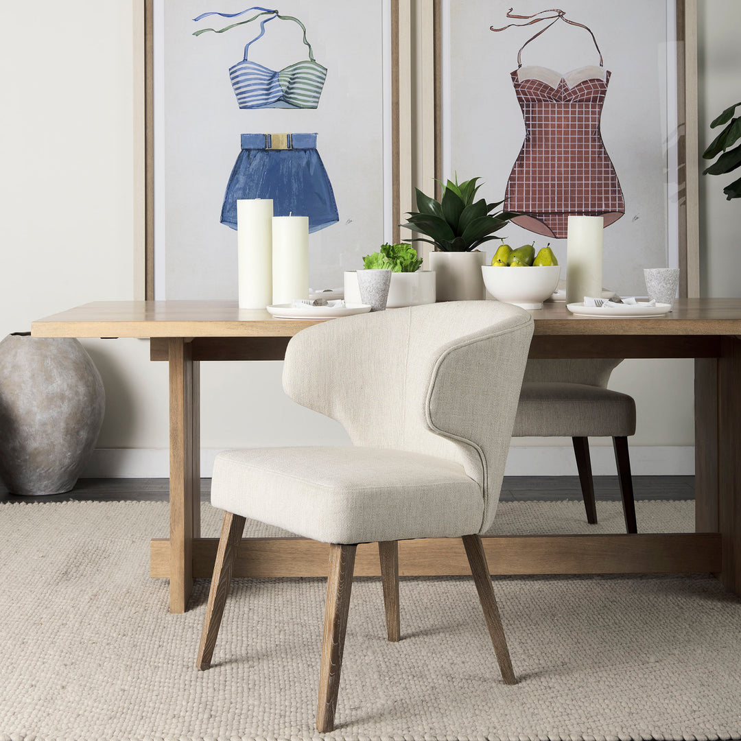 Niles Cream Fabric Seat W/ Medium Brown Wooden Legs Wingback Dining Chair Dining Room Mercana