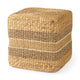 Maya Light Brown W/Medium Brown Stripes Seagrass Square Pouf Living Room Mercana
