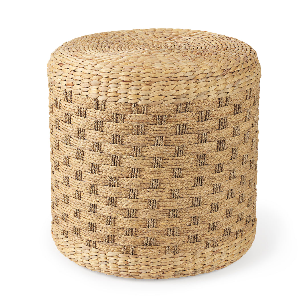 Michelle Light Brown Woven Seagrass Round Pouf Living Room Mercana