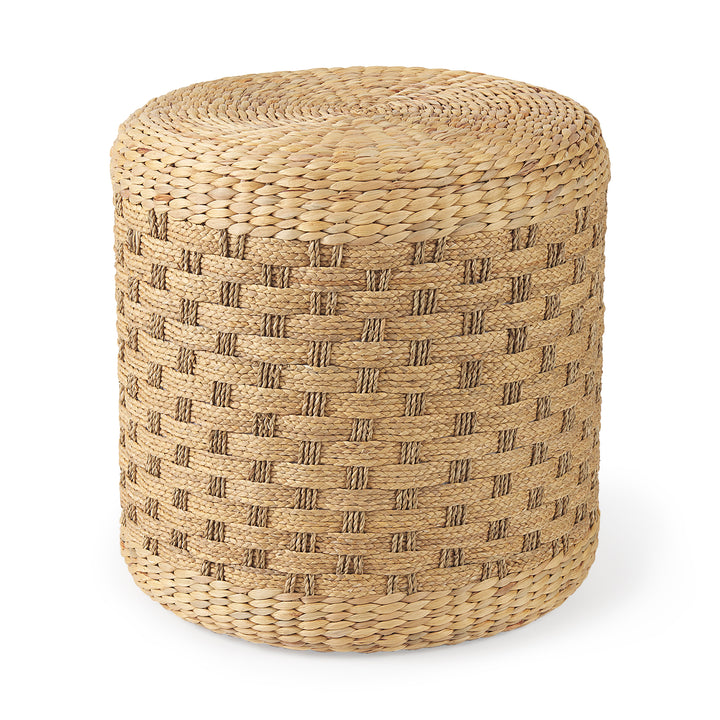 Michelle Light Brown Woven Seagrass Round Pouf Living Room Mercana