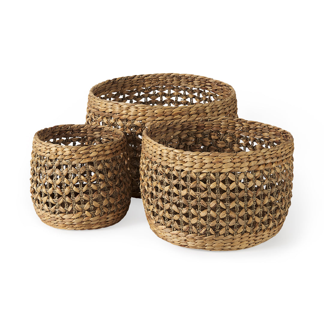 Dakota (Set of 3) Medium Brown Seagrass Round Basket Decor Mercana
