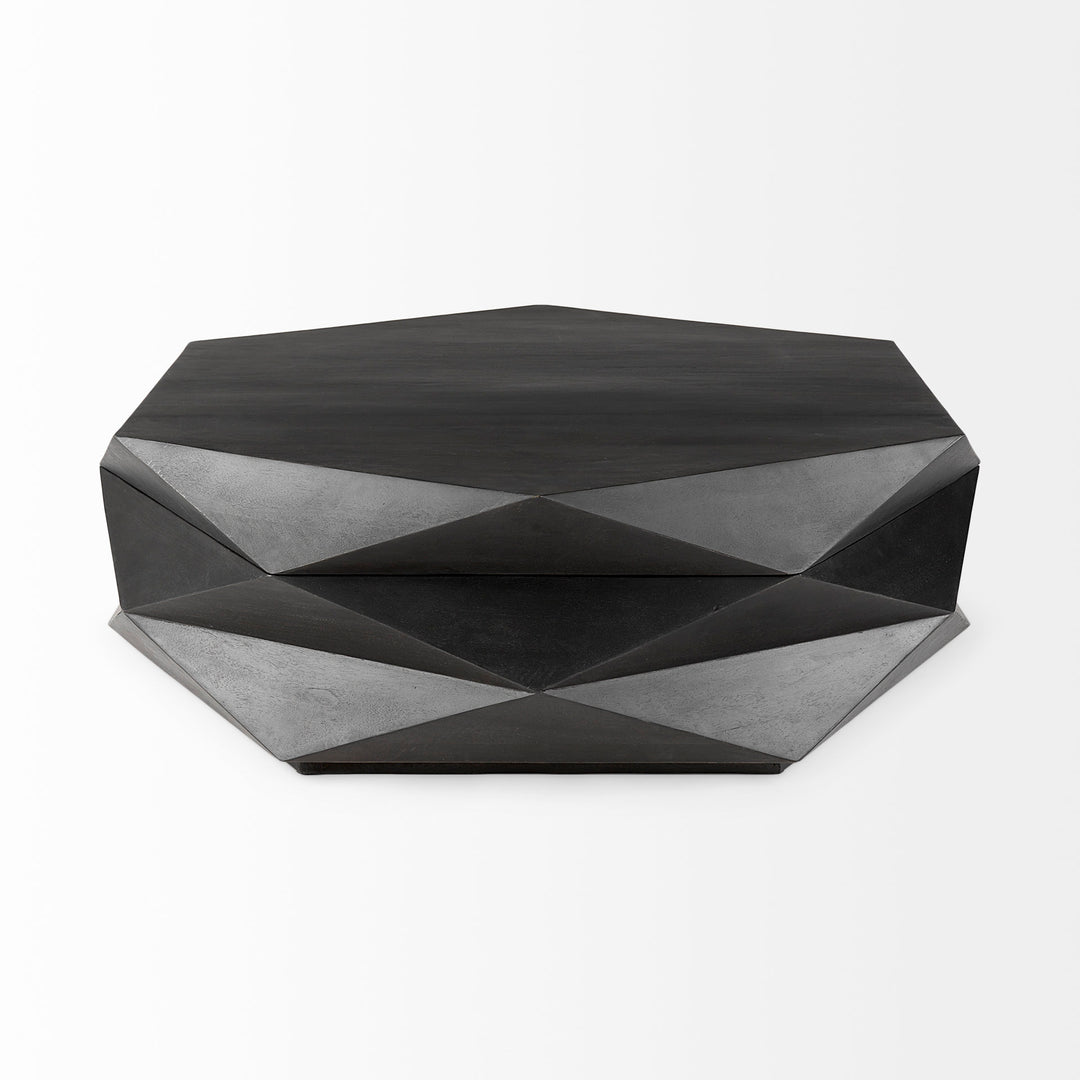Arreto Black Solid Wood Hexagonal Storage Coffee Table Living Room Mercana