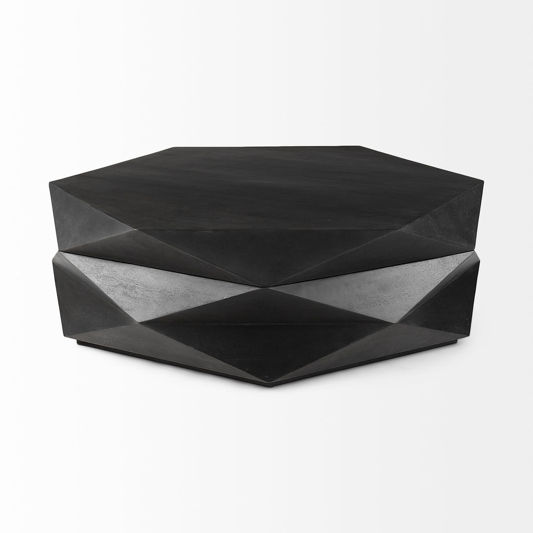 Arreto Black Solid Wood Hexagonal Storage Coffee Table Living Room Mercana