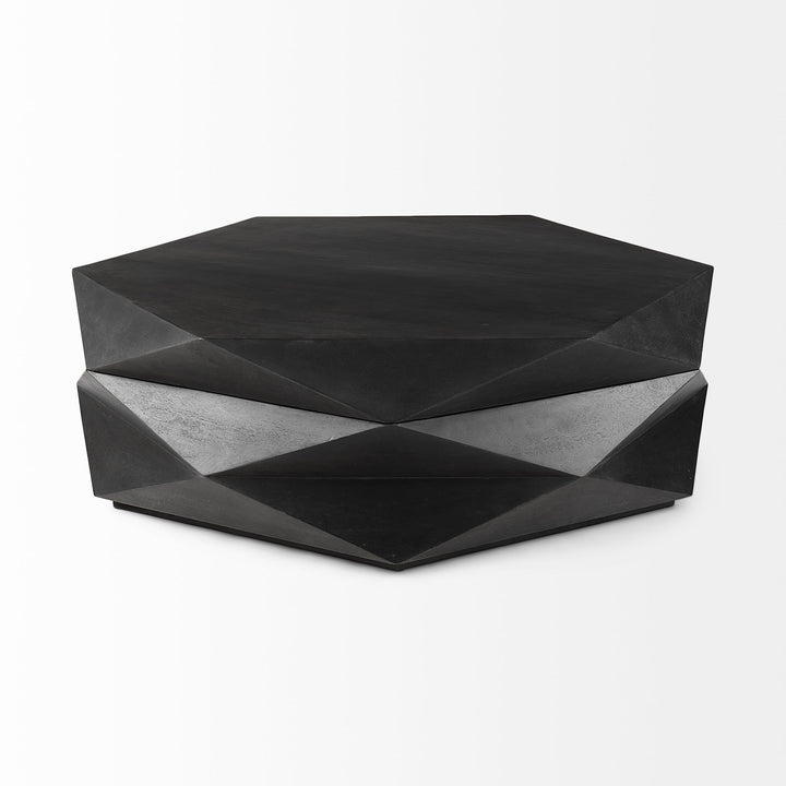 Arreto Black Solid Wood Hexagonal Storage Coffee Table Living Room Mercana