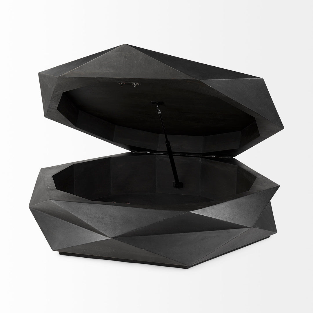 Arreto Black Solid Wood Hexagonal Storage Coffee Table Living Room Mercana