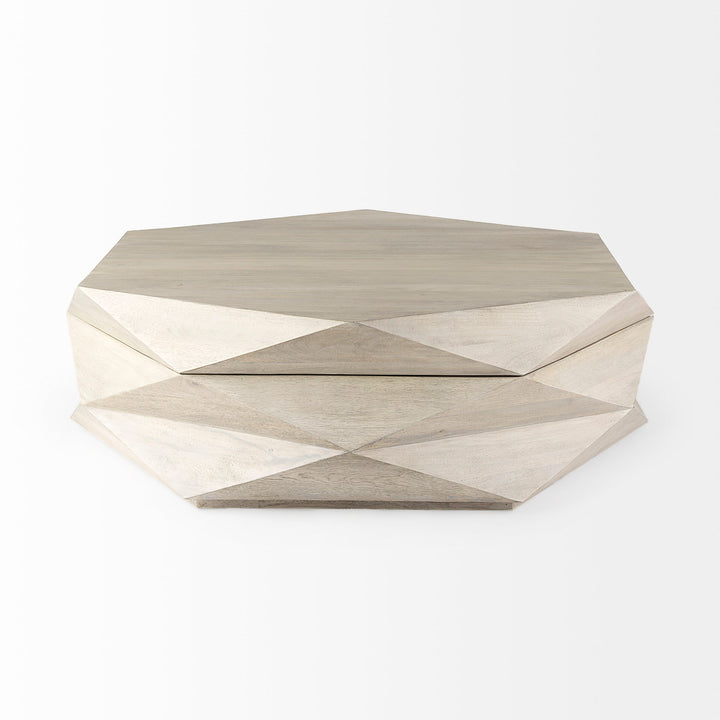 Arreto Natural Solid Wood Hexagonal Storage Coffee Table Living Room Mercana