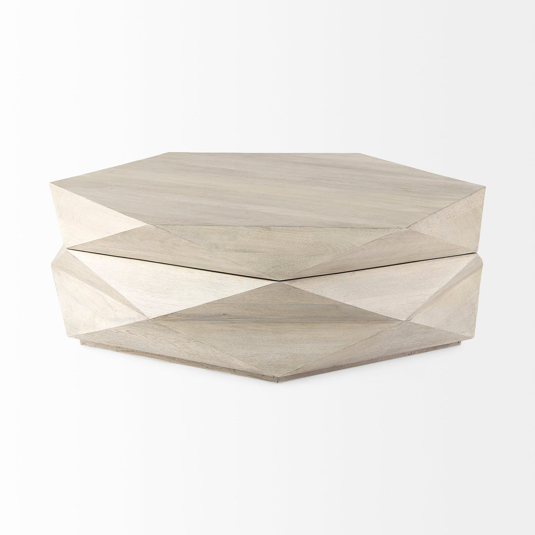 Arreto Natural Solid Wood Hexagonal Storage Coffee Table Living Room Mercana