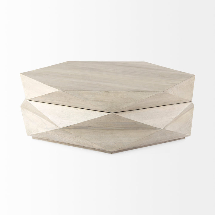 Arreto Natural Solid Wood Hexagonal Storage Coffee Table Living Room Mercana